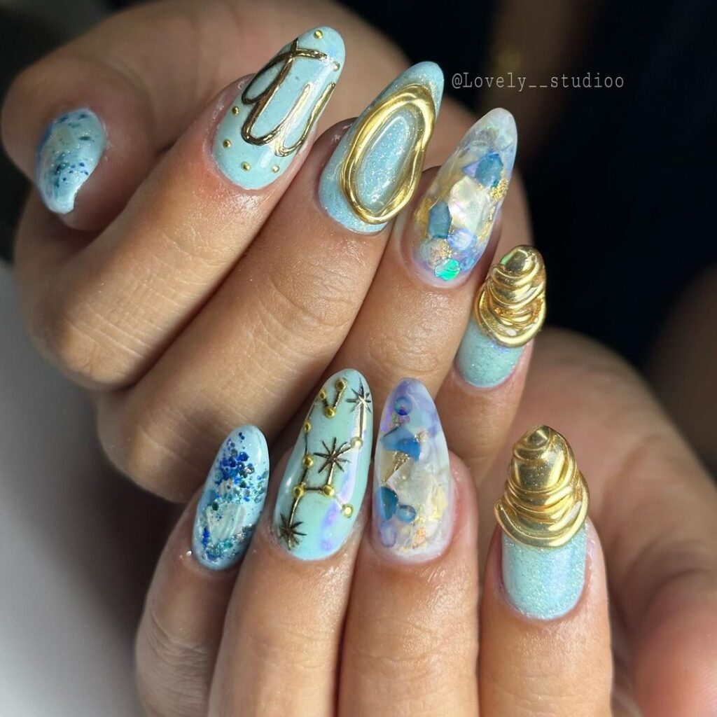 baby blue virgo birthday nails