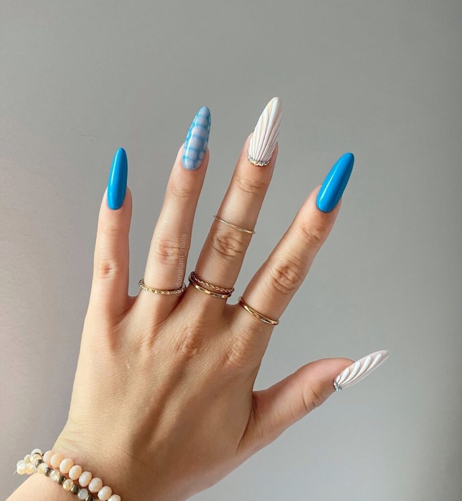 blue seashell nails