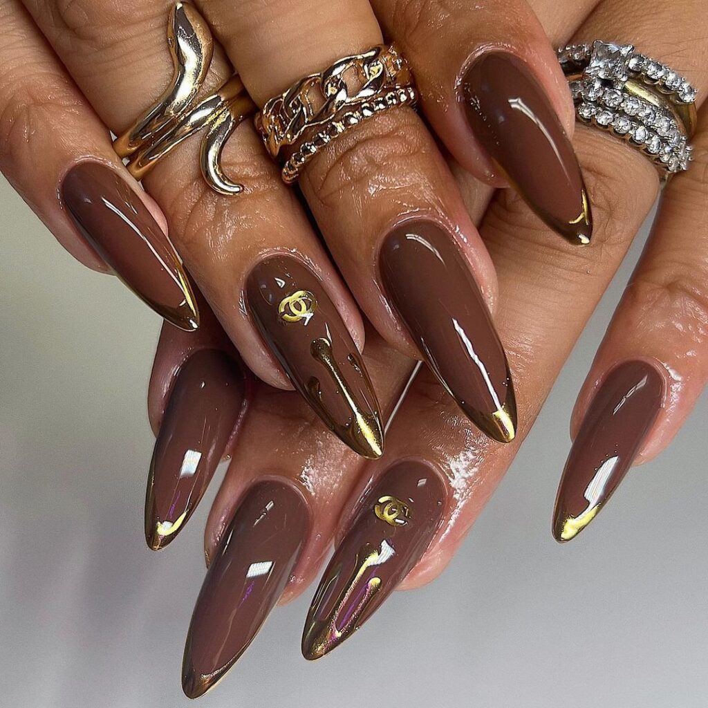 brown and gold september nails