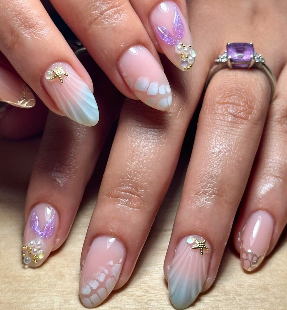 lilac seashell nails