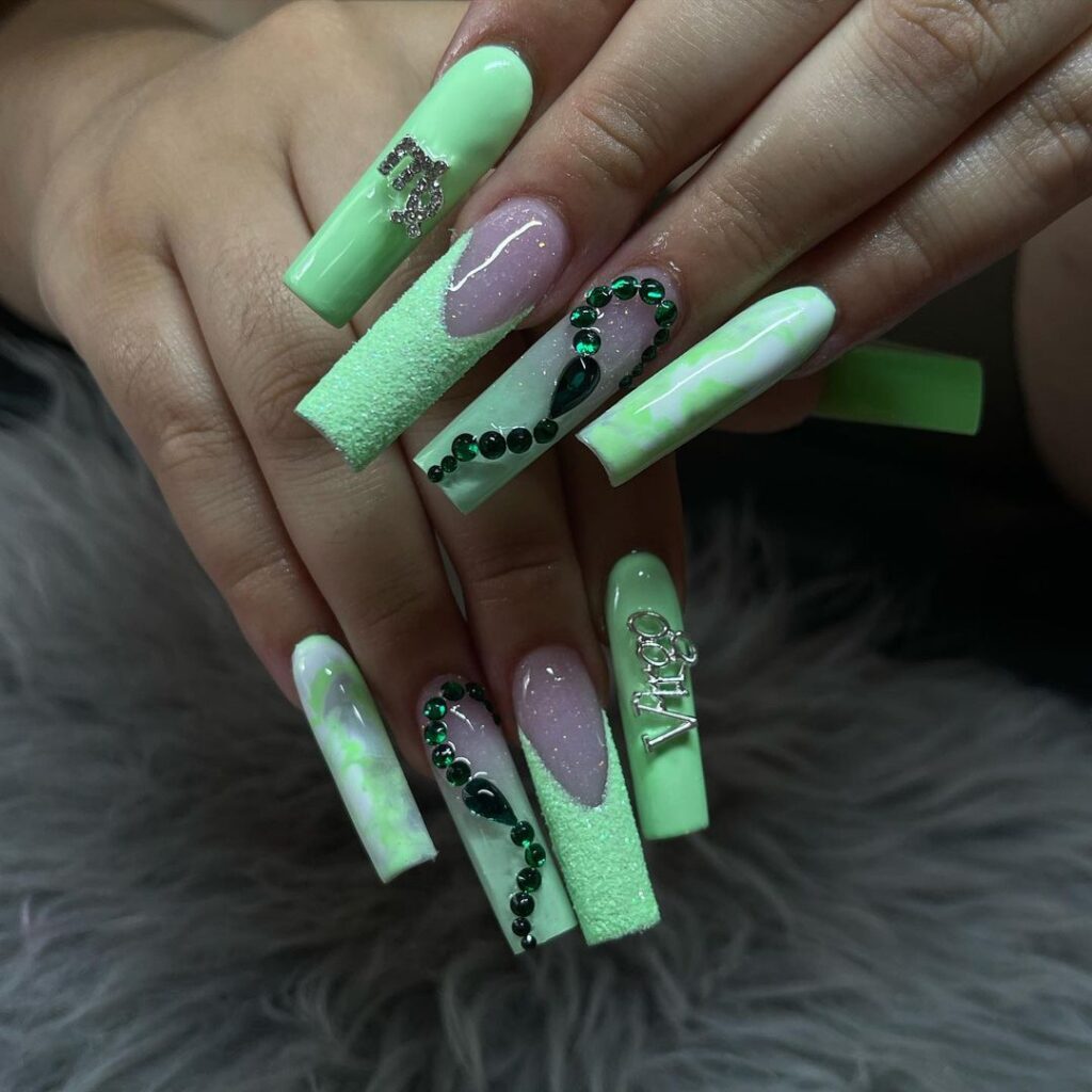 neon green virgo birthday nails