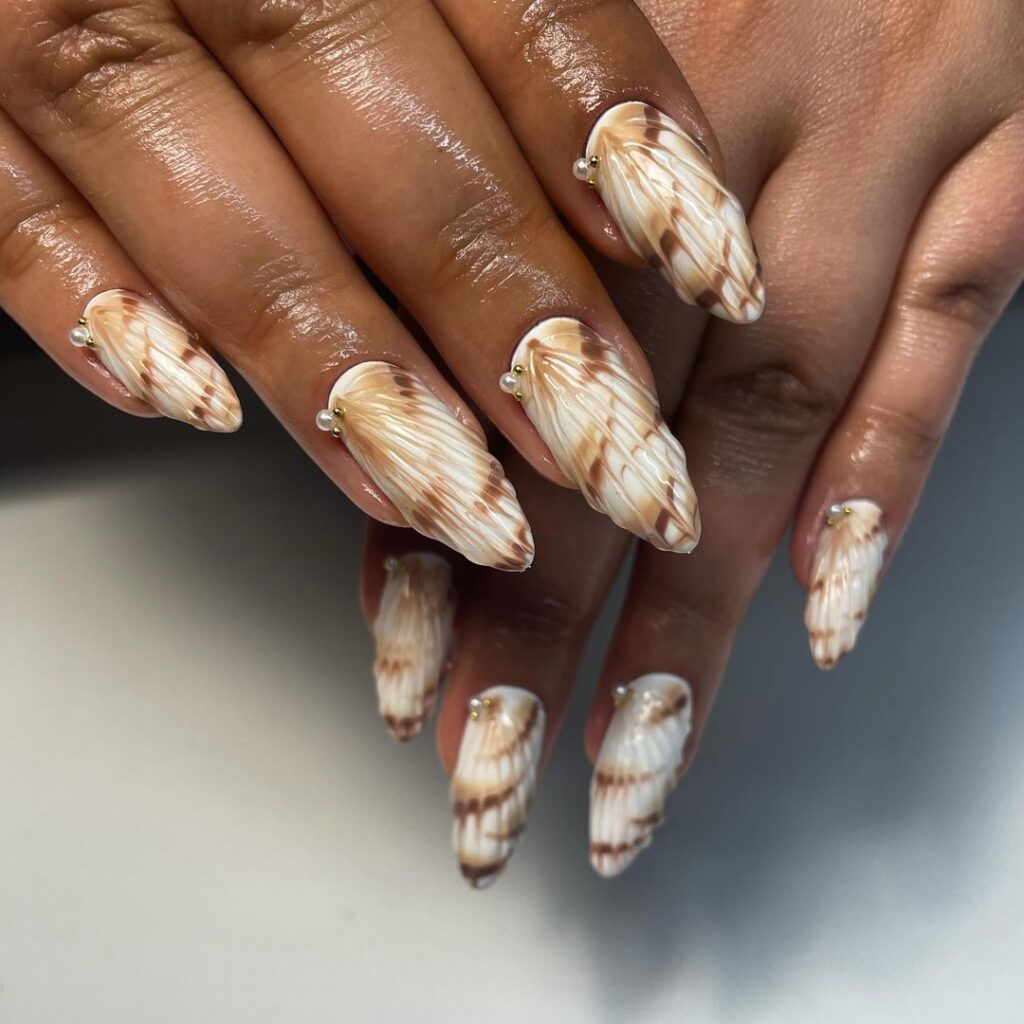 nude seashell nails