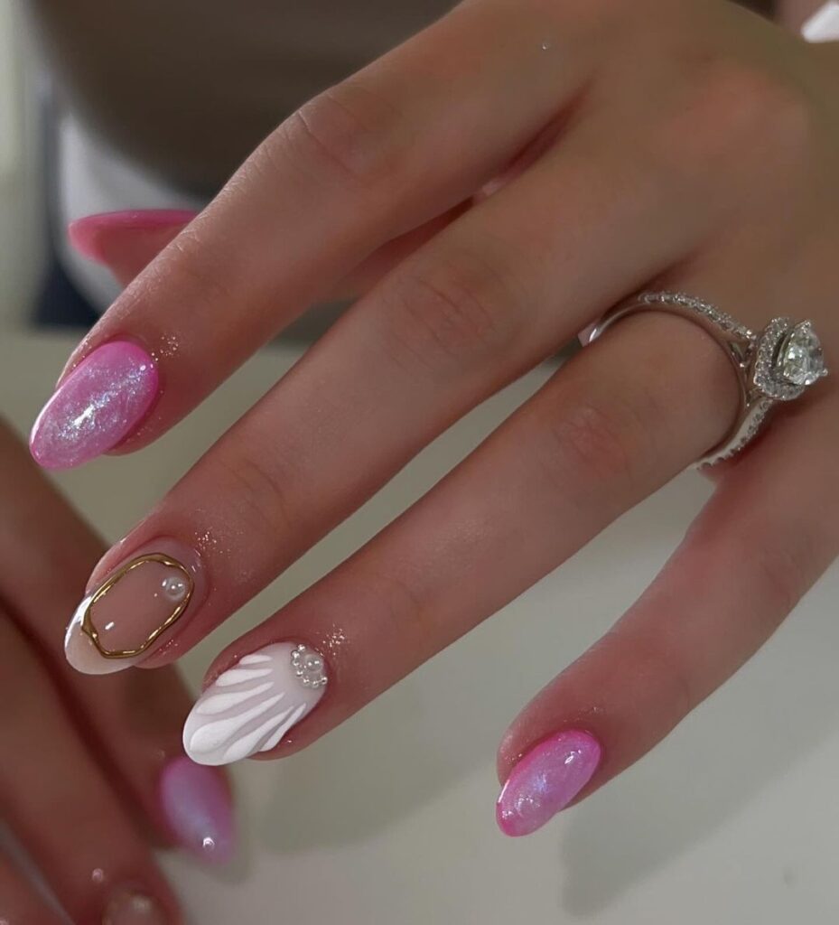 pink seashell nails