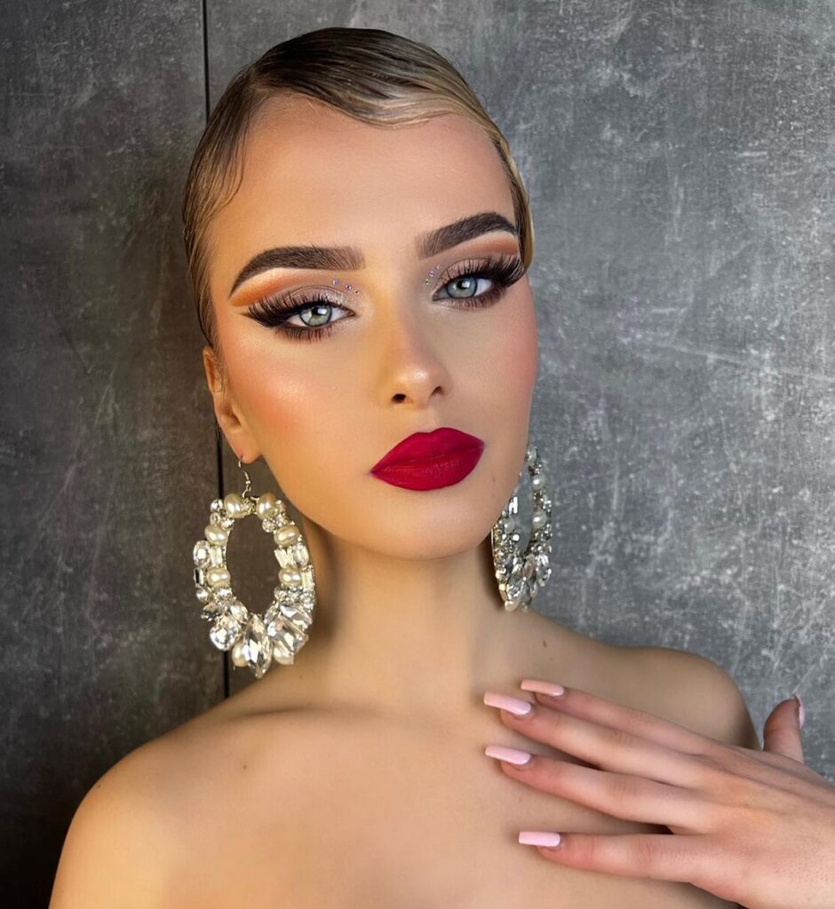 red lipstick wedding guest makeup