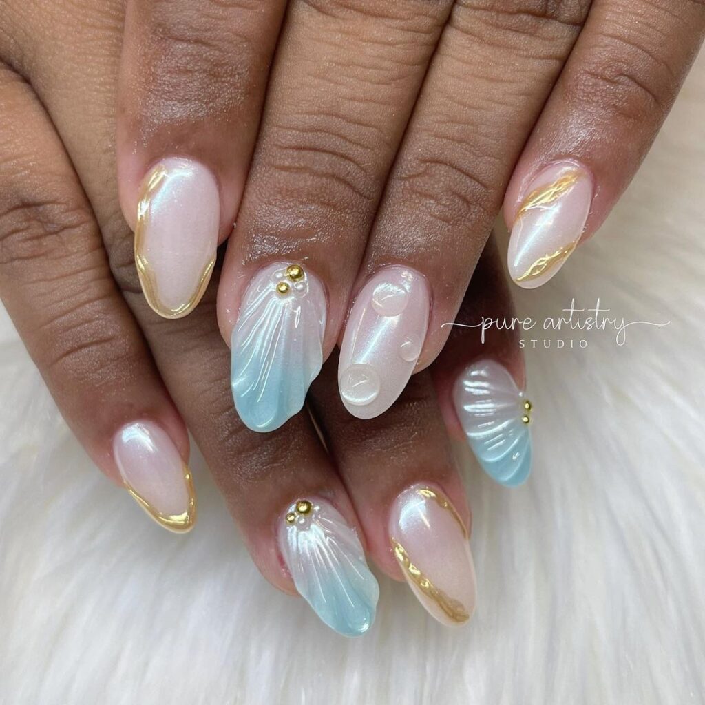 sea blue seashell nails