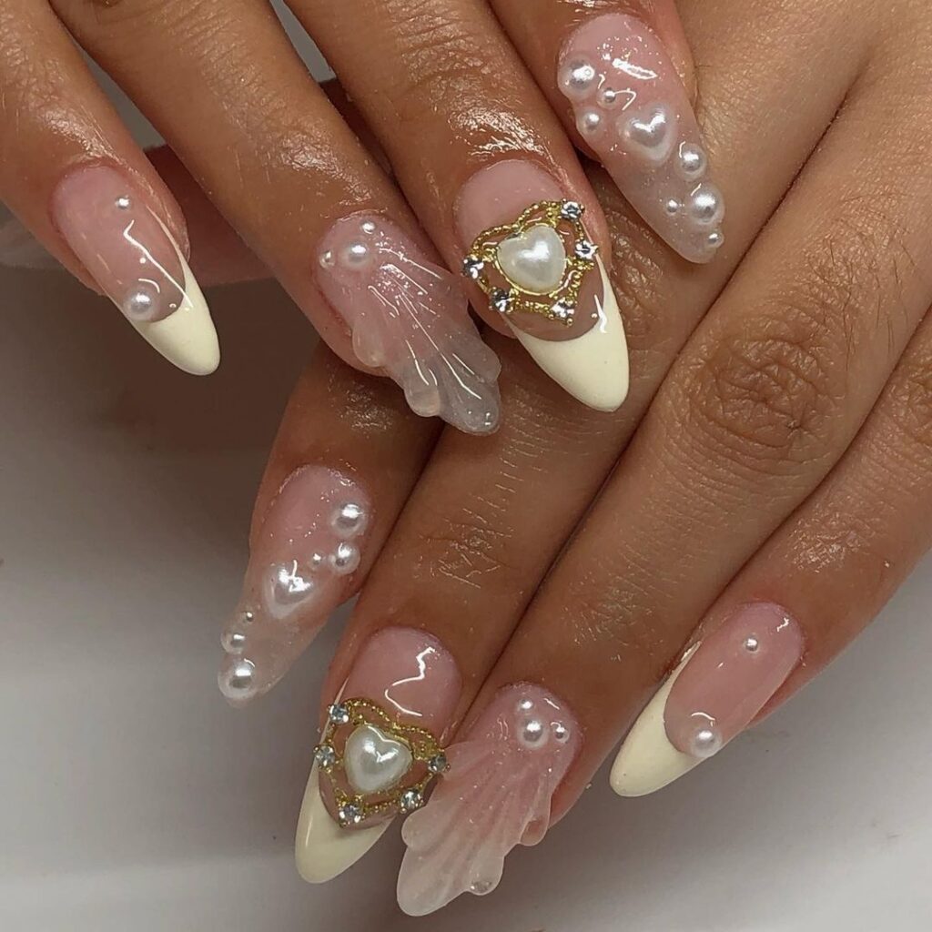 seashells on french manicure