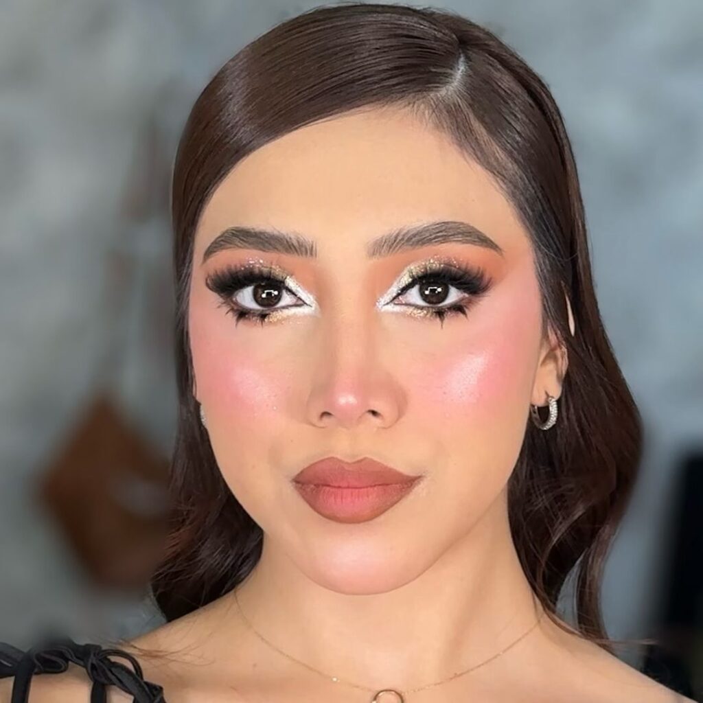 shiny wedding guest makeup