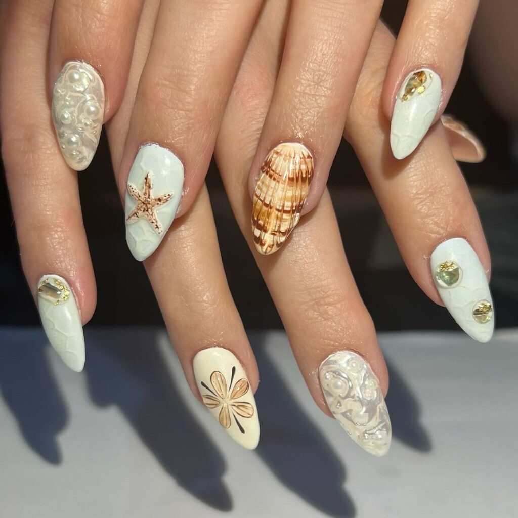 white seashell nails