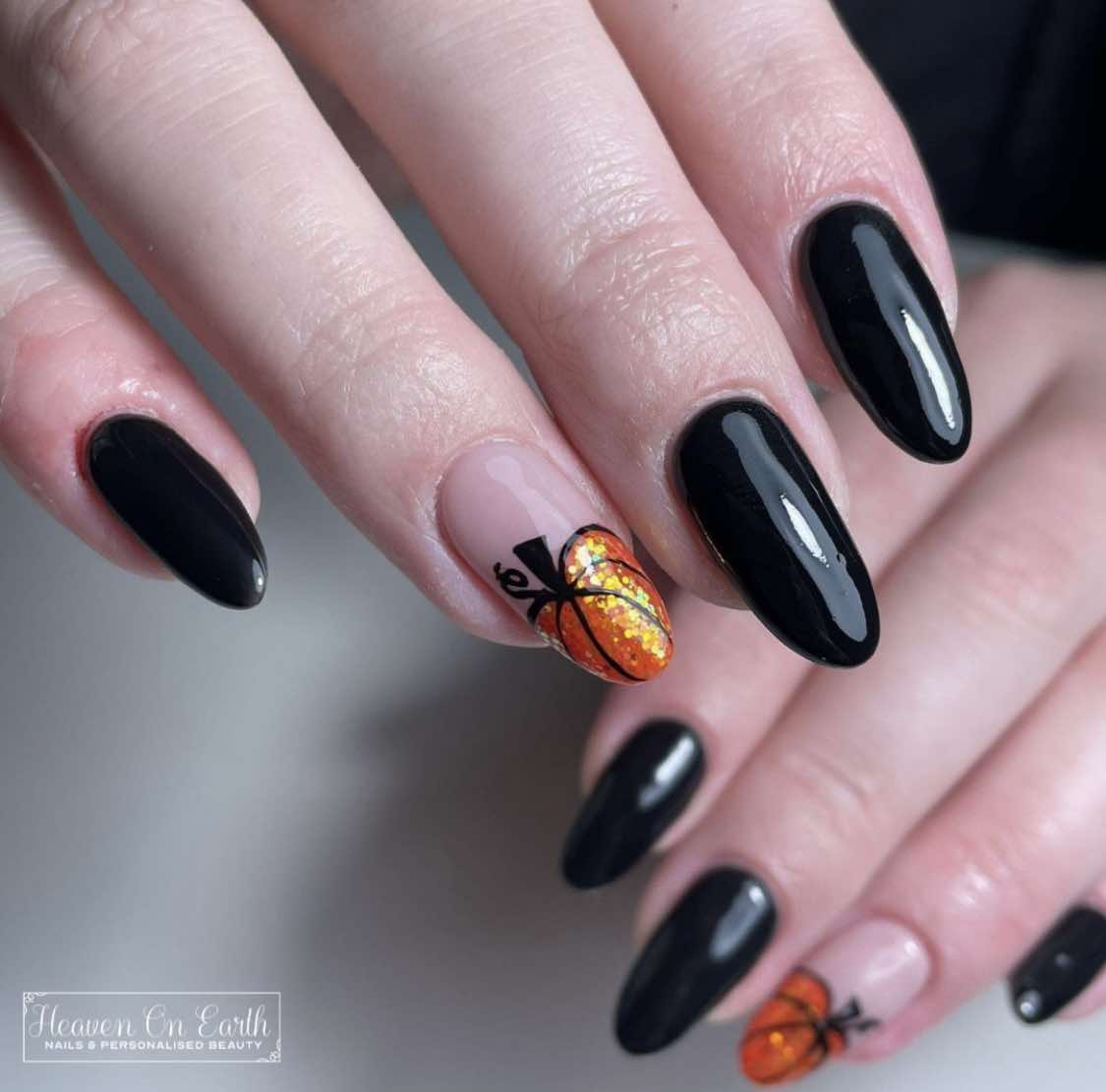 Black Almond Pumpkin Nails