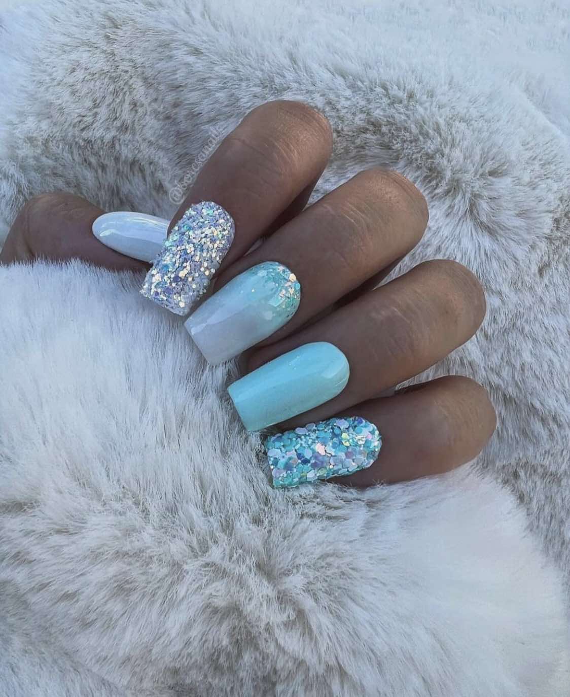 Square Blue Glitter Nails