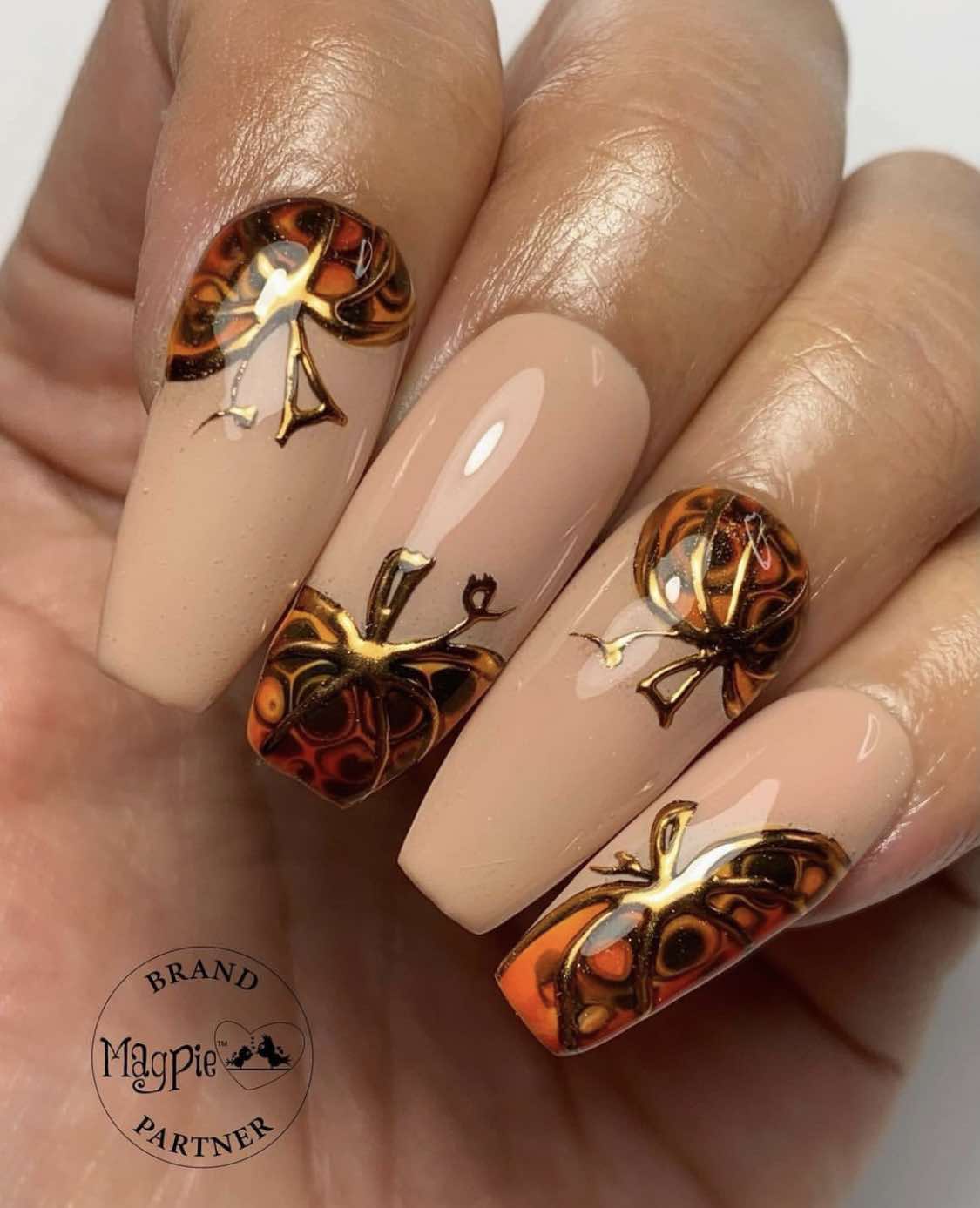 Golden Ballerina Pumpkin Nails