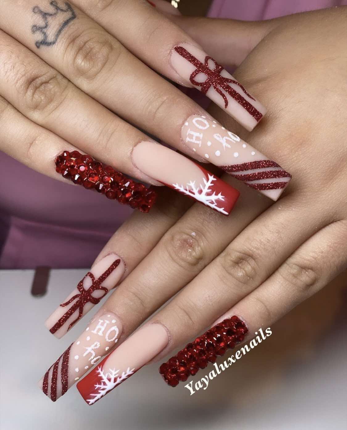 Long Square Bow Nails Design