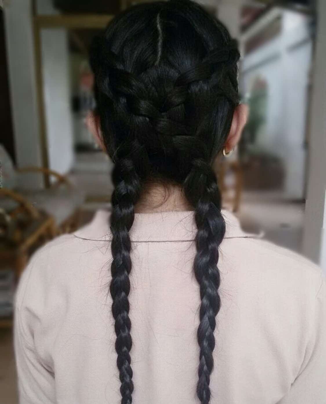 Crossed Dutch Braids Game Day Hair