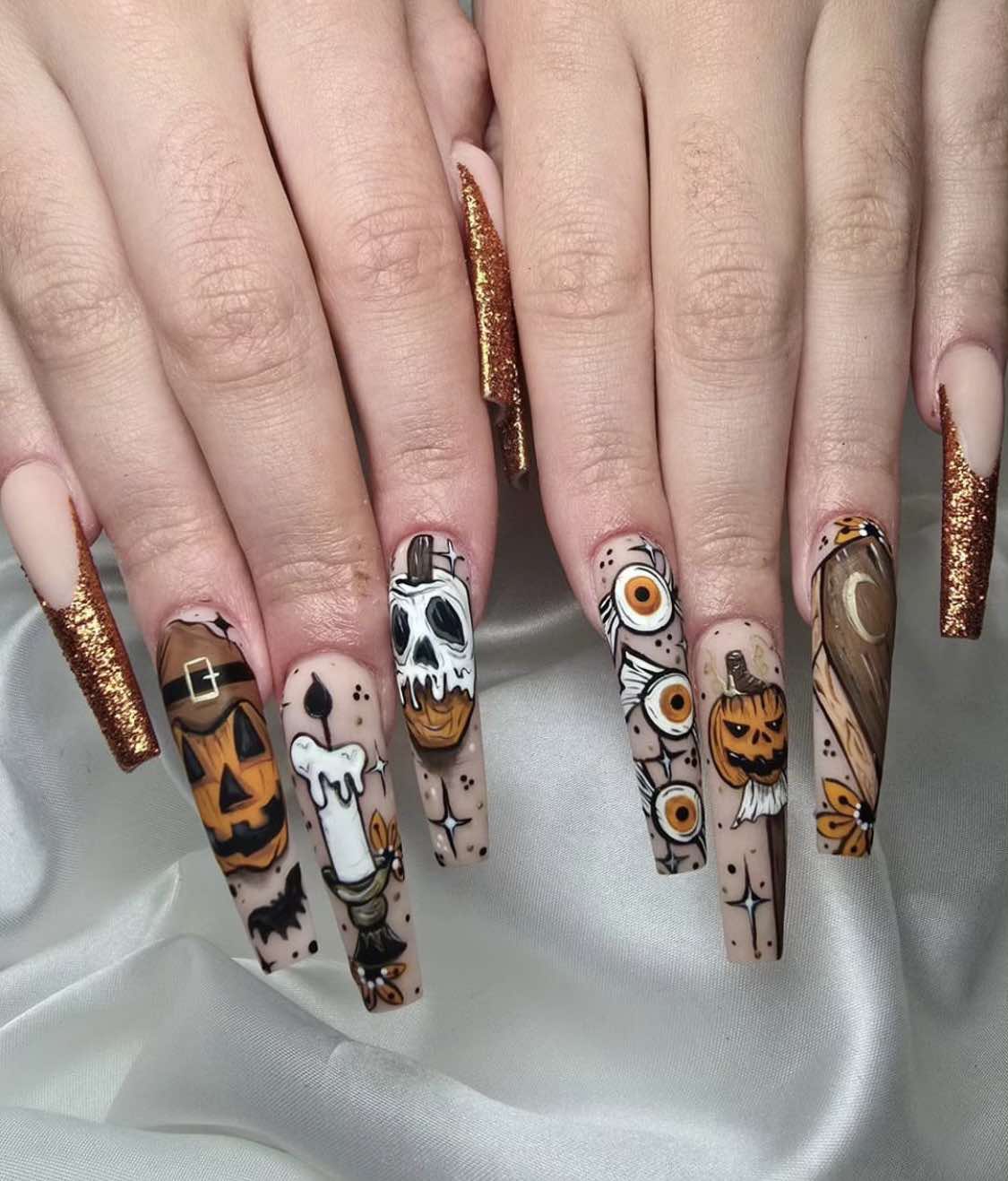 Long Ballerina Pumpkin Nails