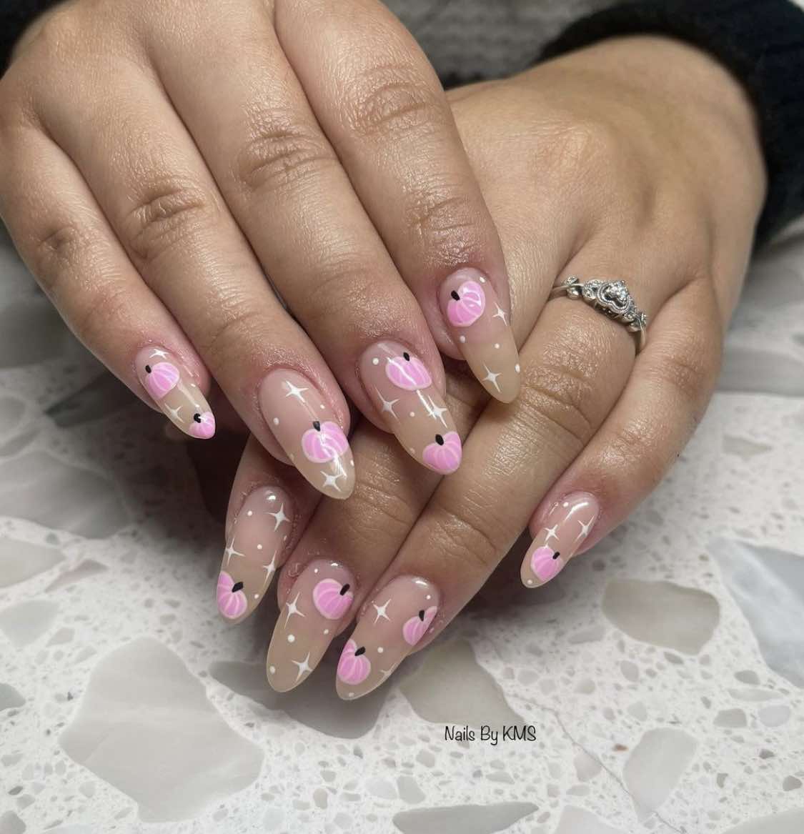 Pink Almond Pumpkin Nails