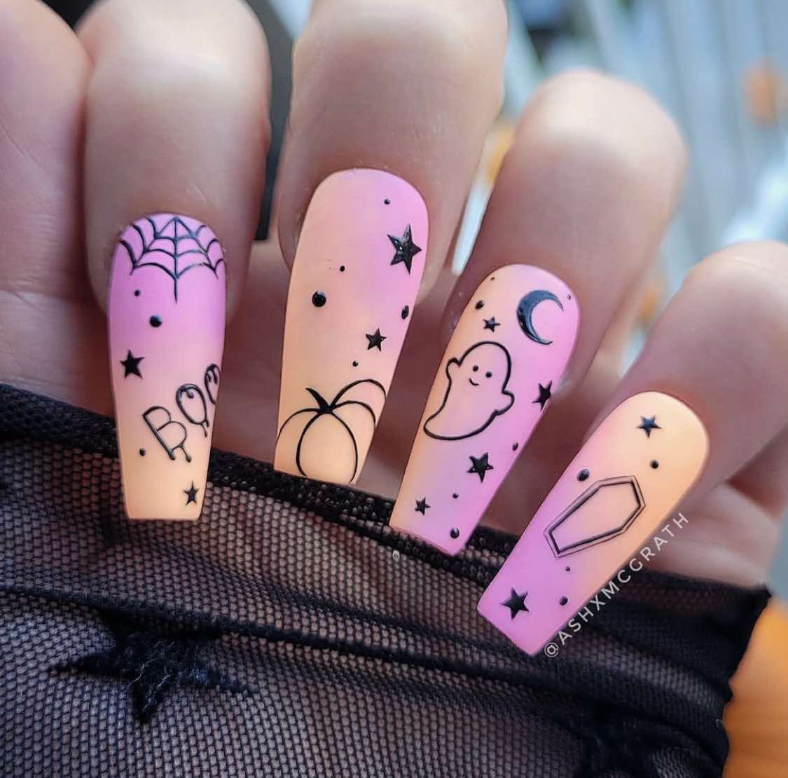 Neon Ballerina Pumpkin Nails