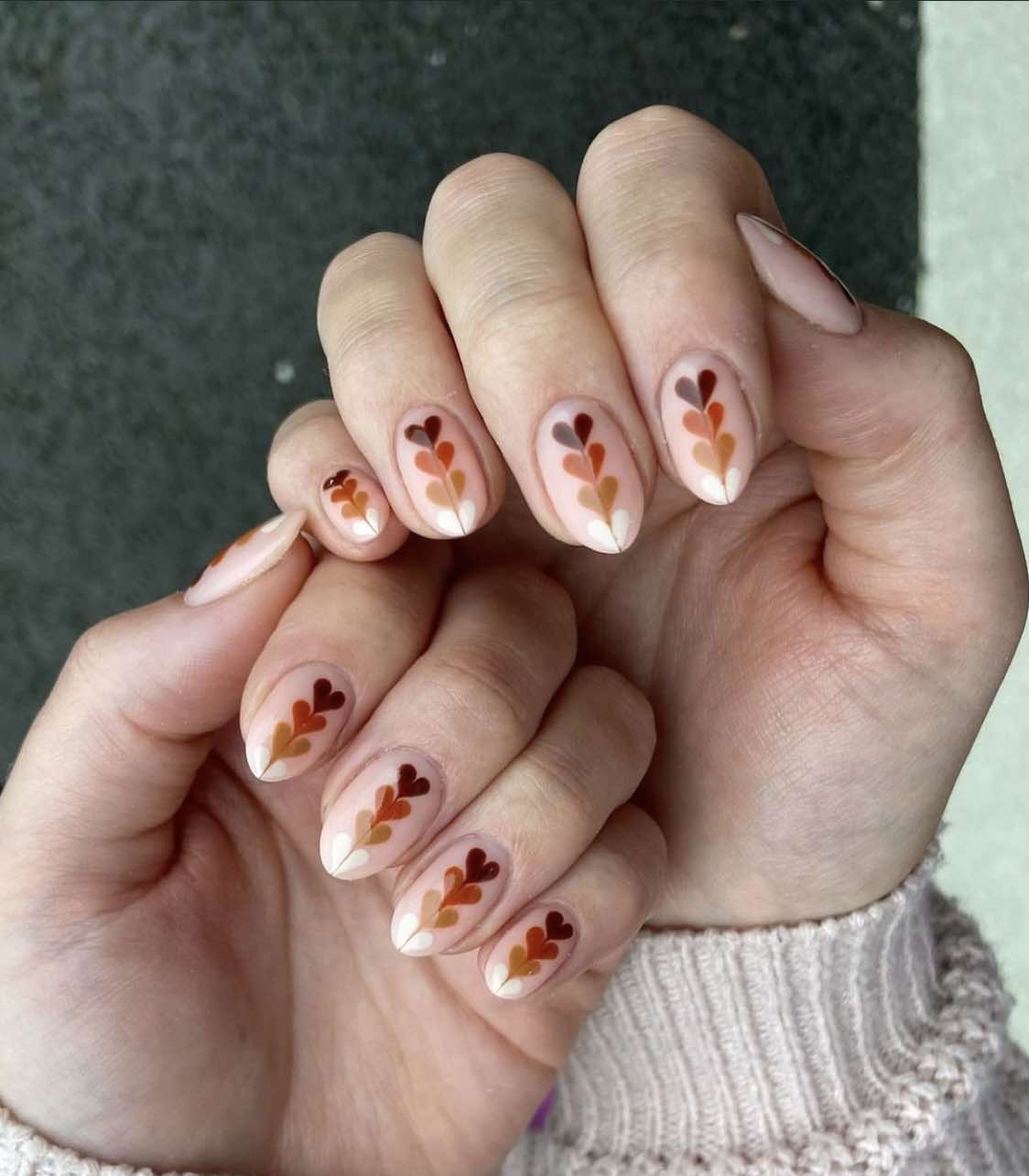 Fall Colored Hearts Almond Nails