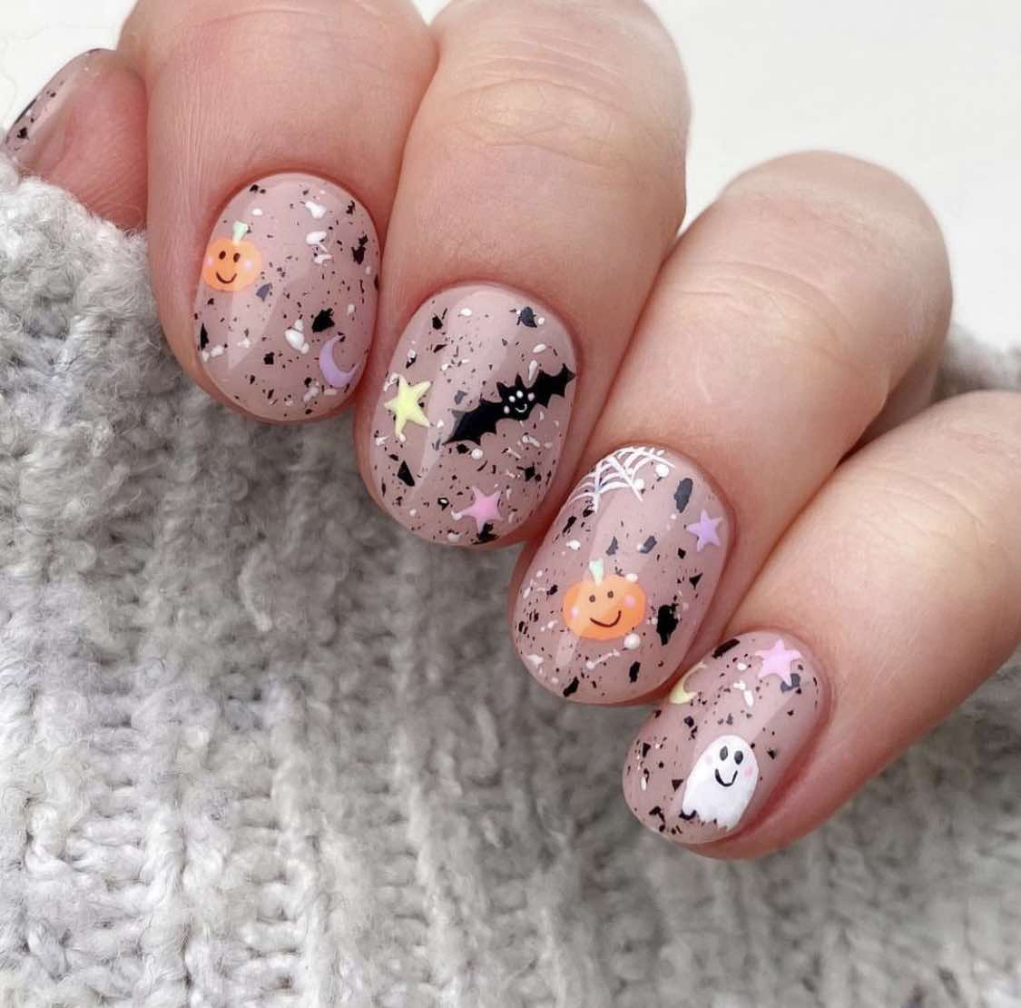 Short Nude Pumpkin Nails