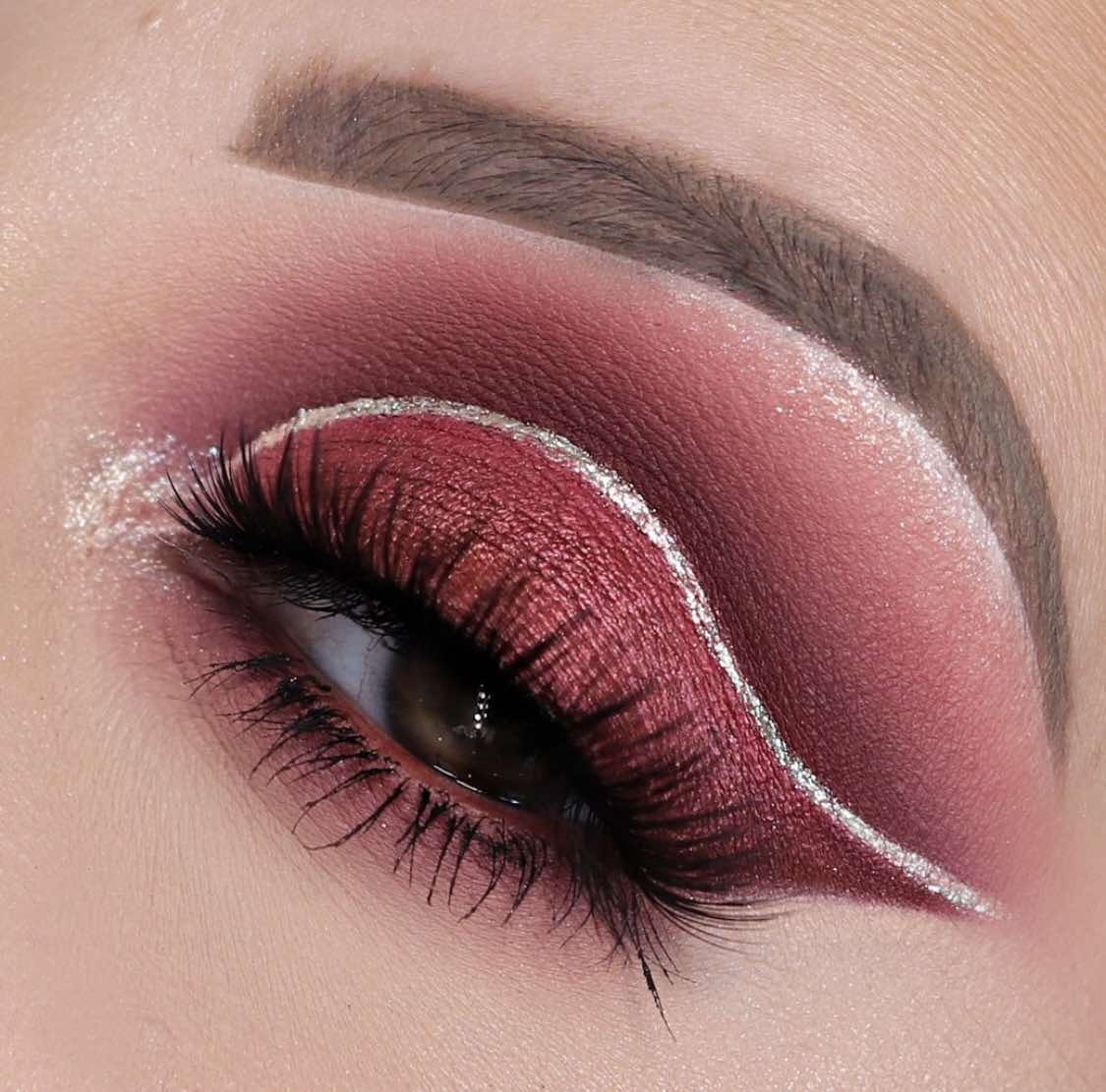 Silver Sequins And Burgundy Eye Makeup