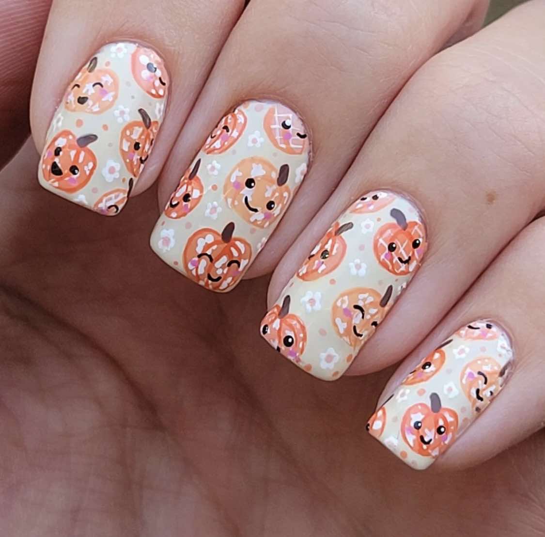 Flower And Pumpkin Nails