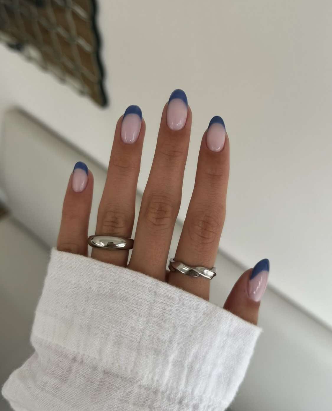 Blue French Fall Almond Nails