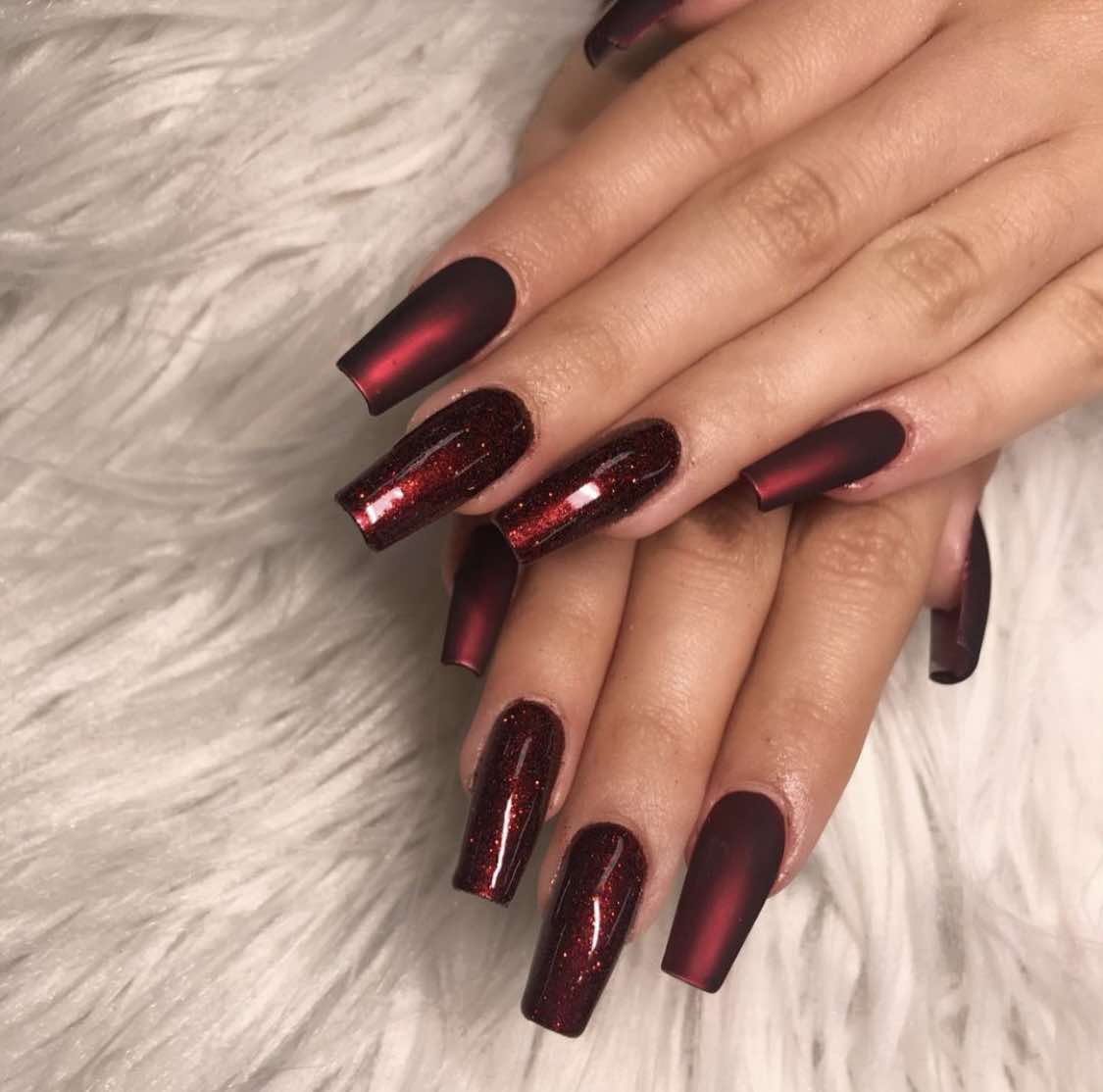 Matte And Shiny Wine Nails