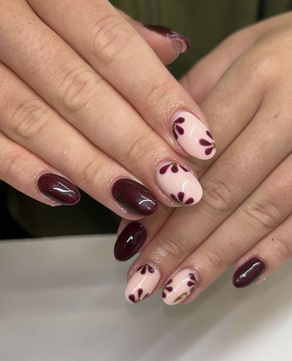 Wine Nails And Flowers