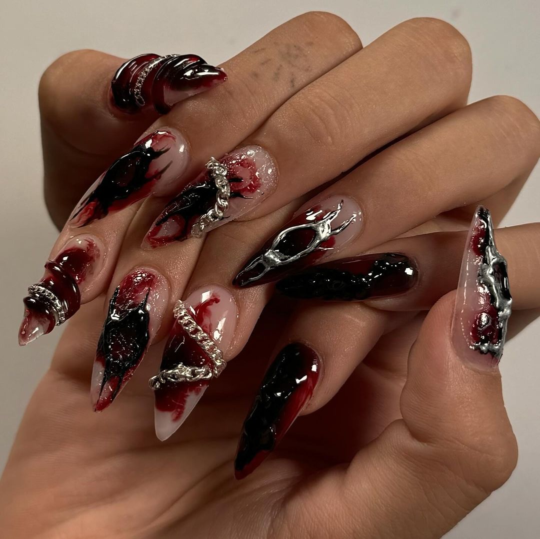 3D baddie blood nails