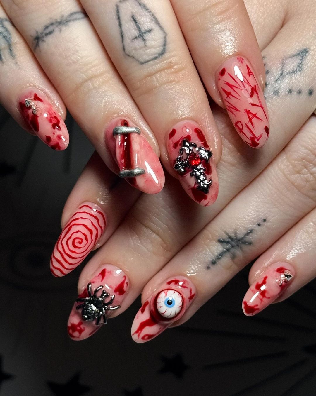 3D pink halloween nails