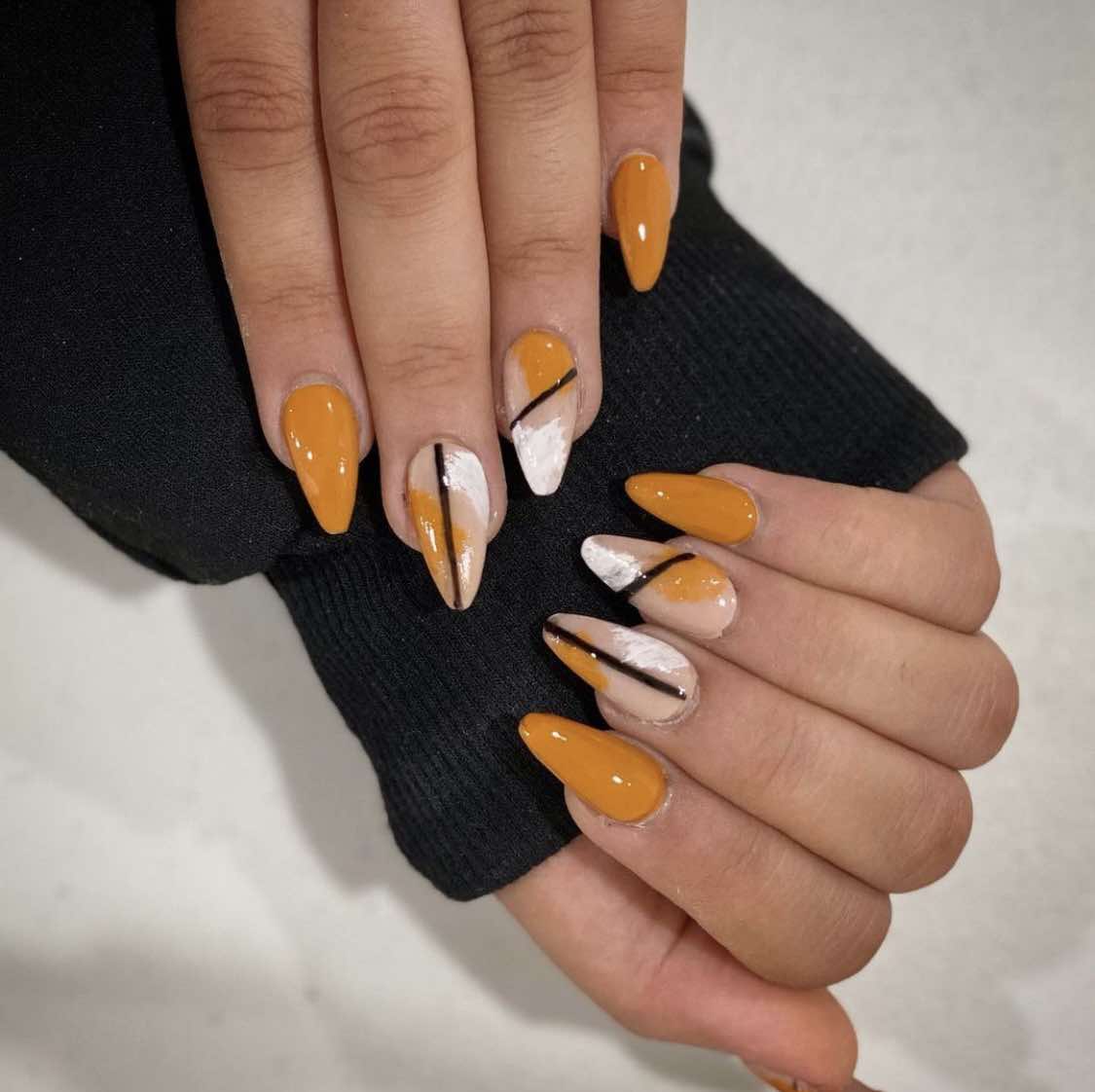 Orange Fall Almond Nails