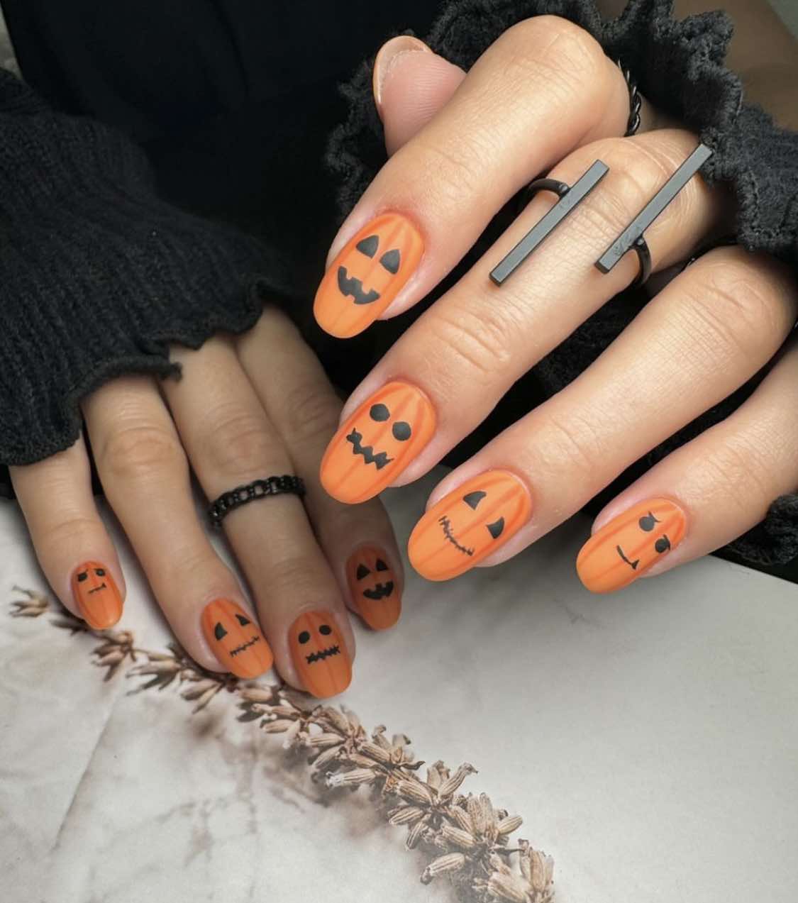 Orange Oval Pumpkin Nails