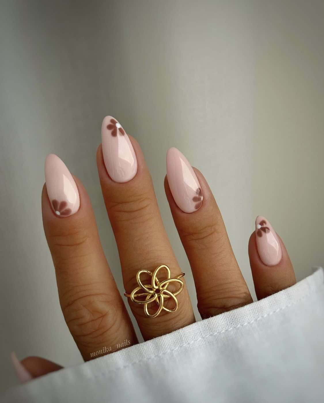 Nude With Flowers Fall Almond Nails