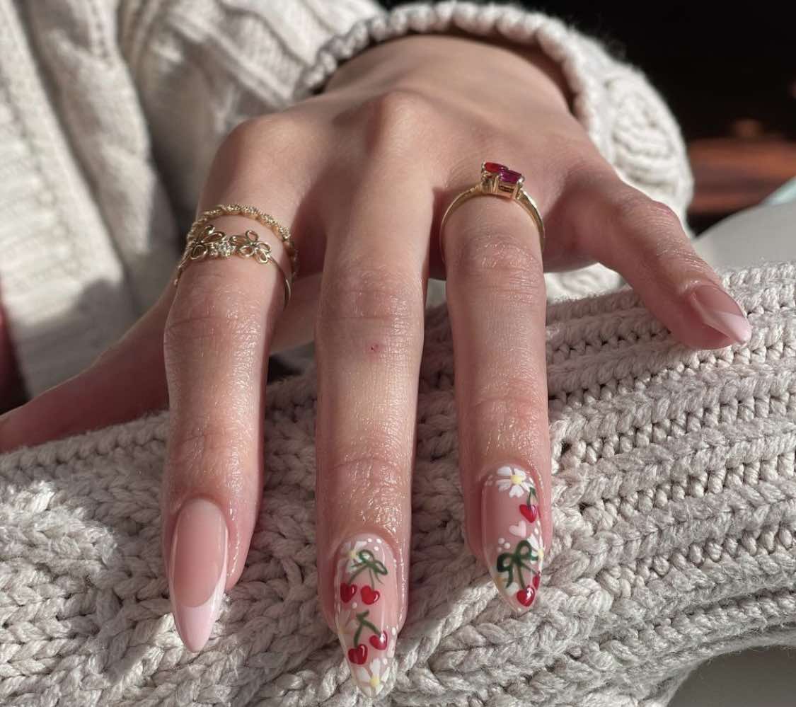 Cherry Fall Almond Nails