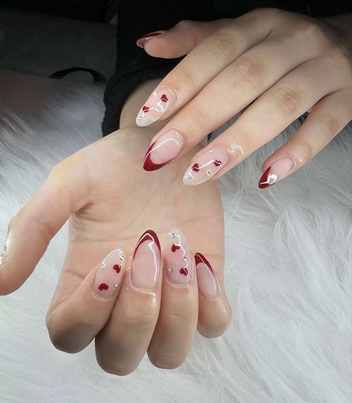 Hearts And French Wine Nails