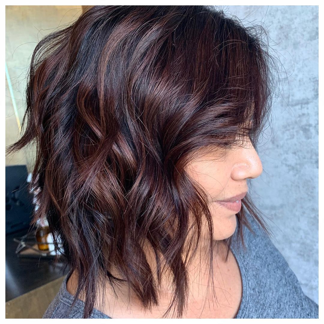 a-line bob dark caramel balayage