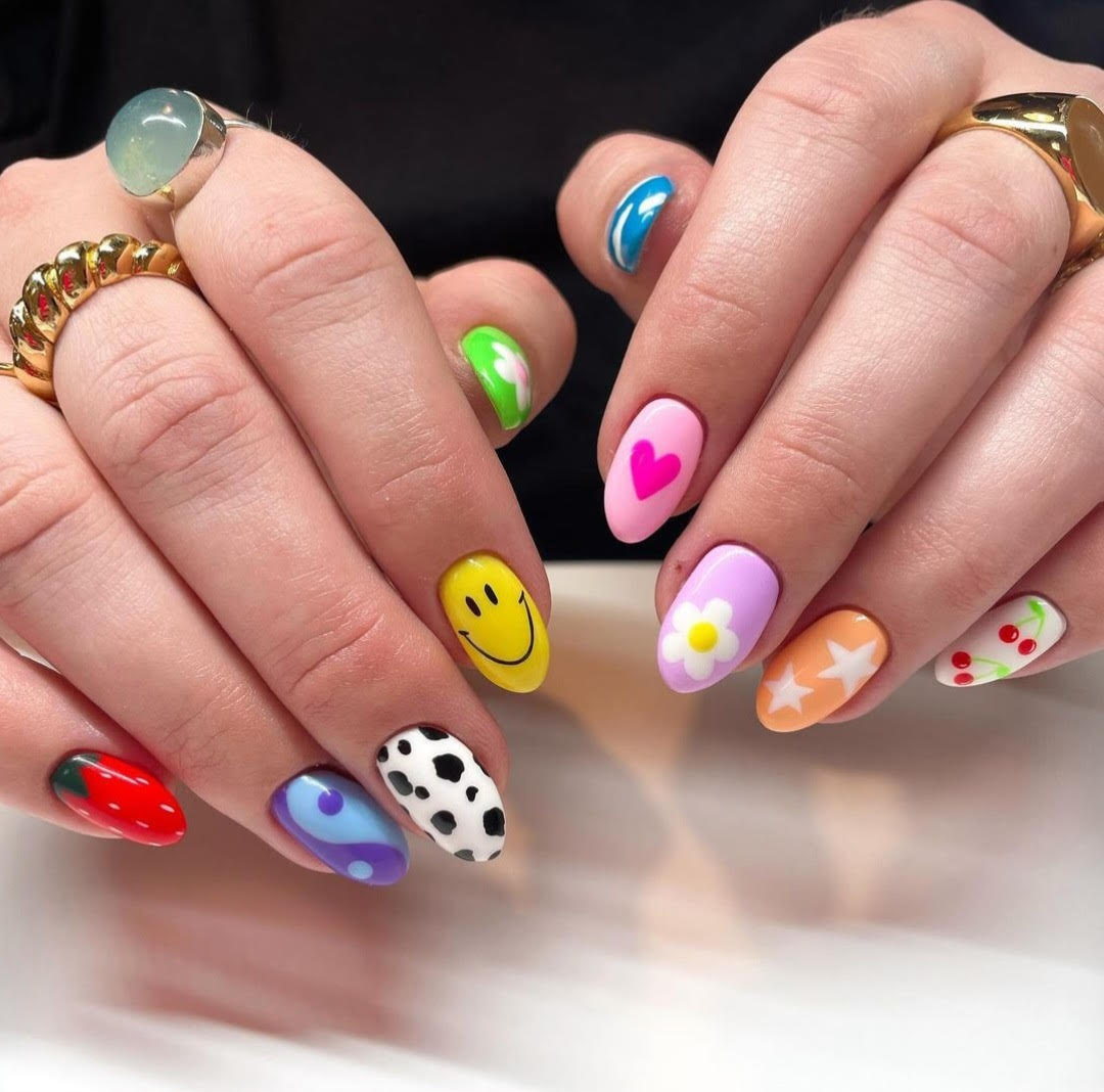 bold abstract retro nail art