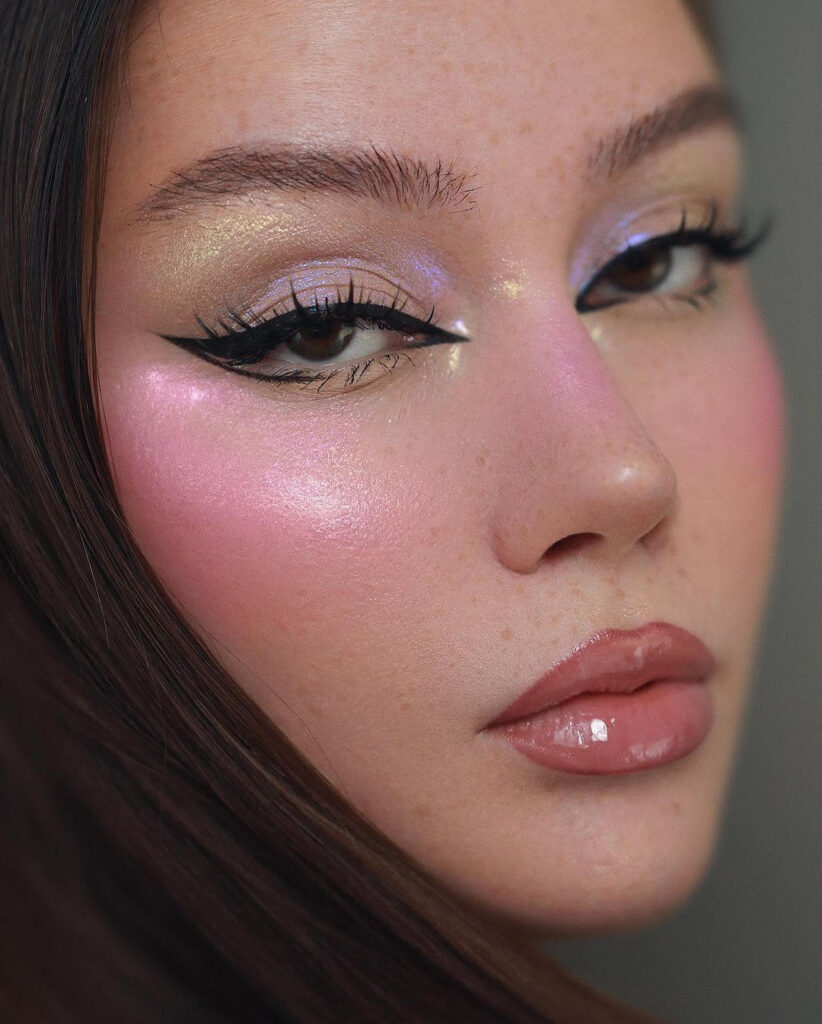 bold blush 80s makeup look