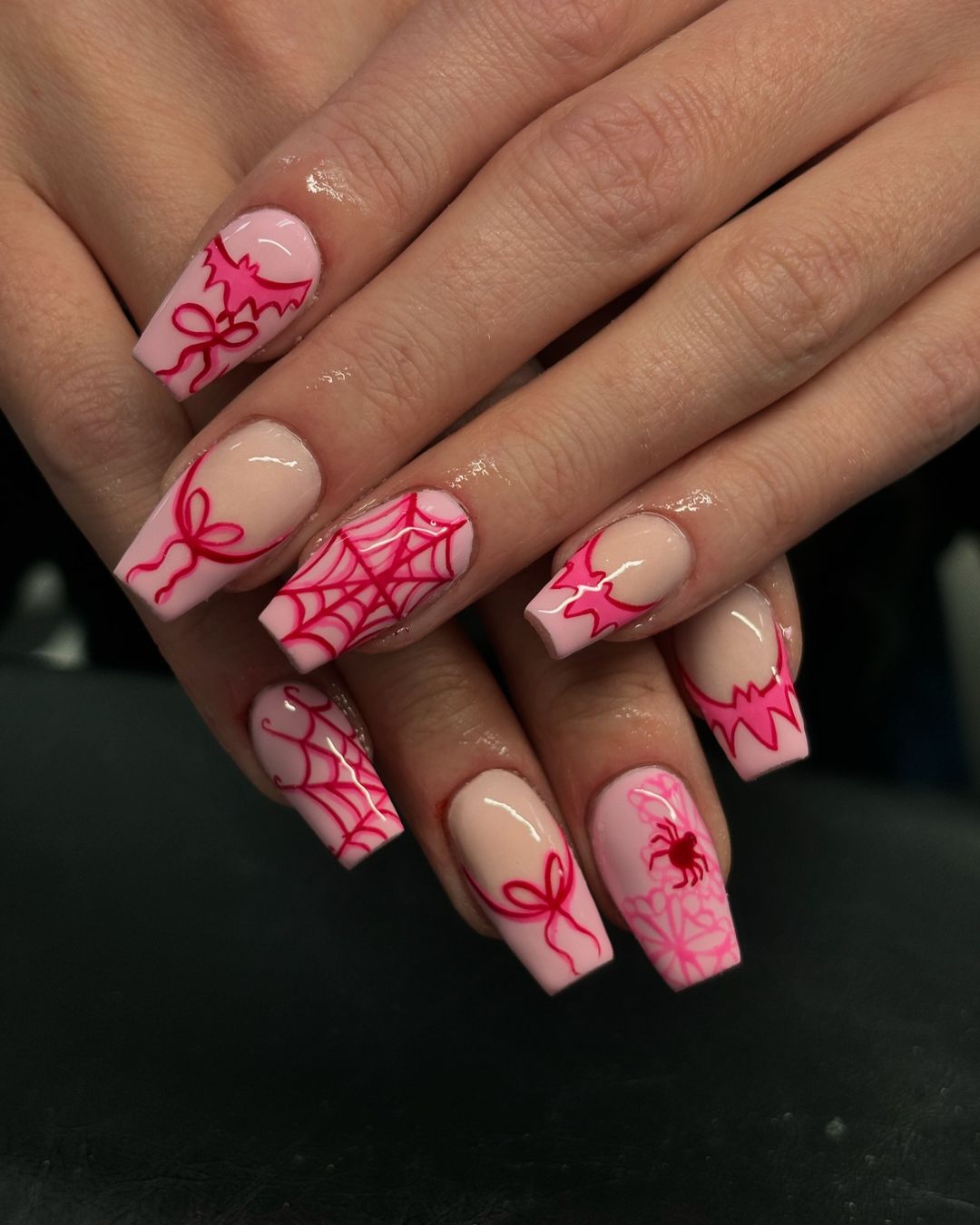 bow-tastic pink halloween nails