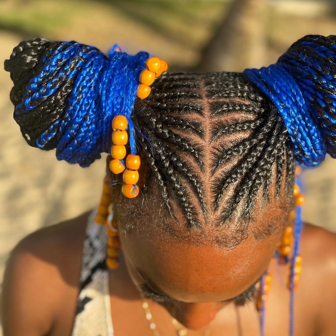 braided ponytail space buns