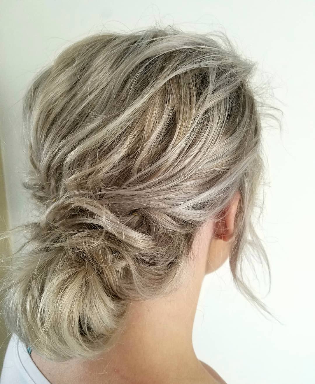 brown hair with silver highlights updo