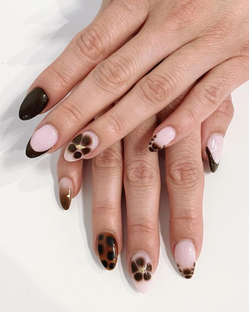 Brown Petal Tortoise Nails