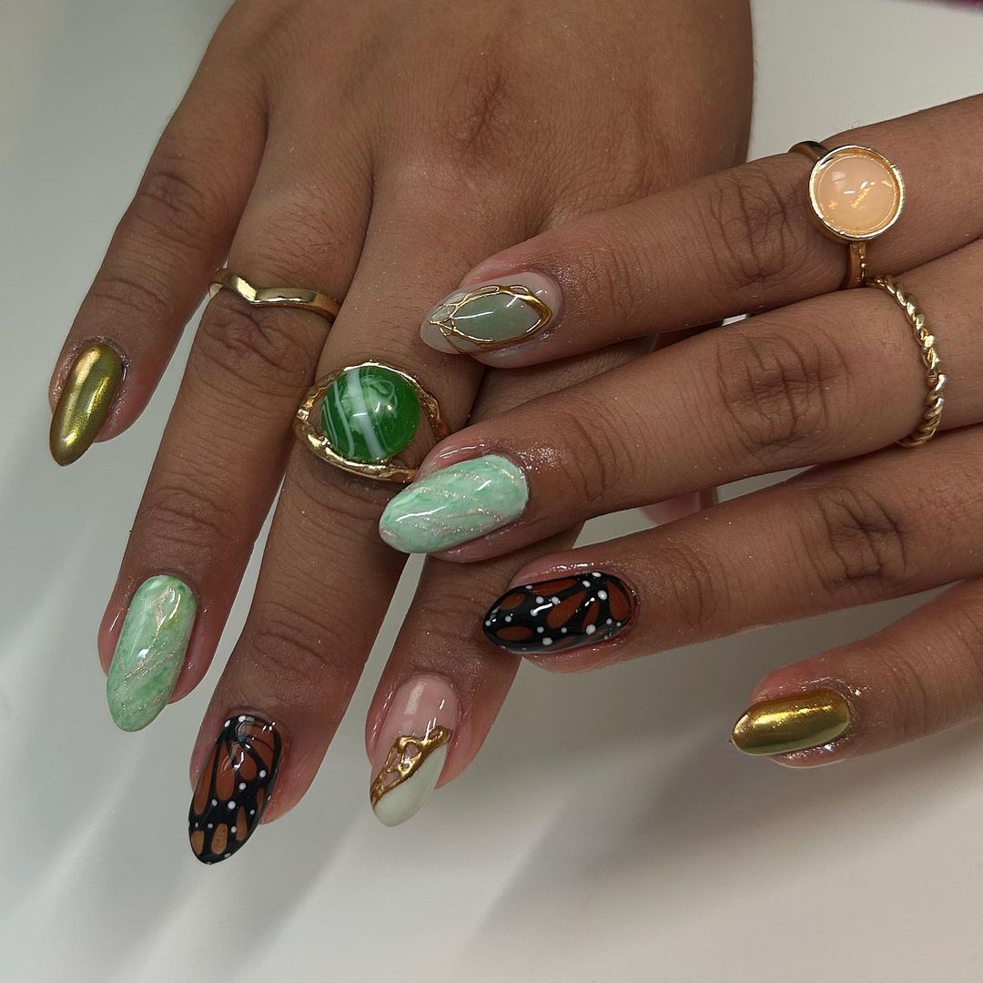 butterfly's wing green fall nails