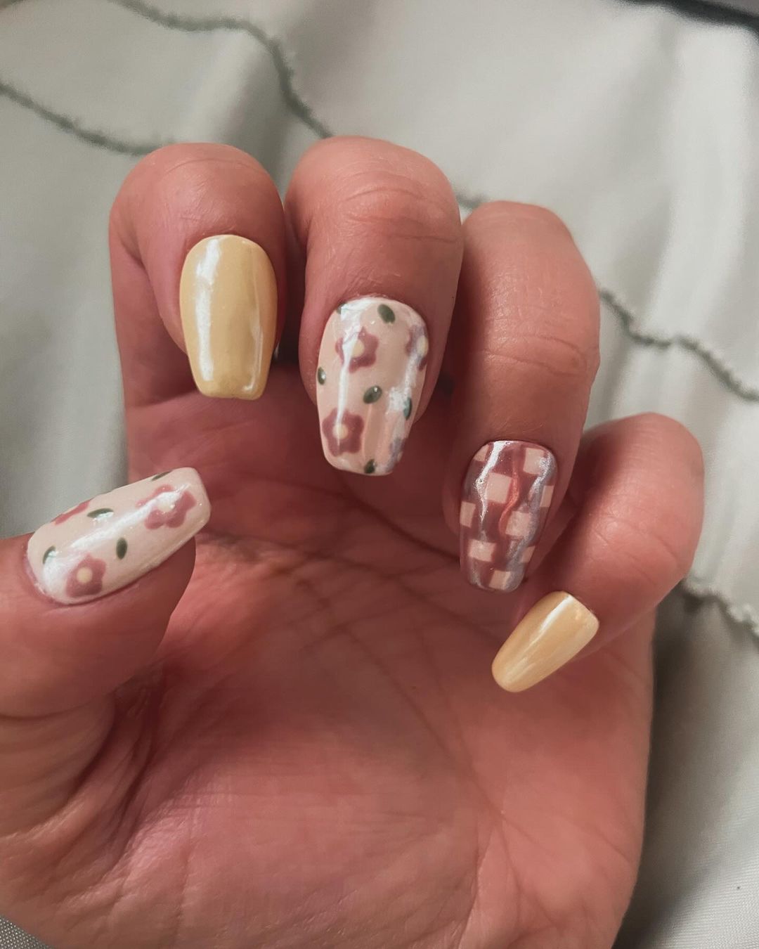 checkered butter yellow nails