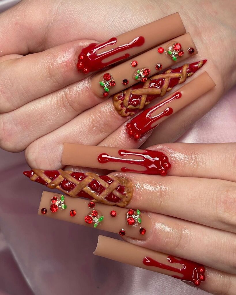 Uñas de otoño en rojo pastel de cereza