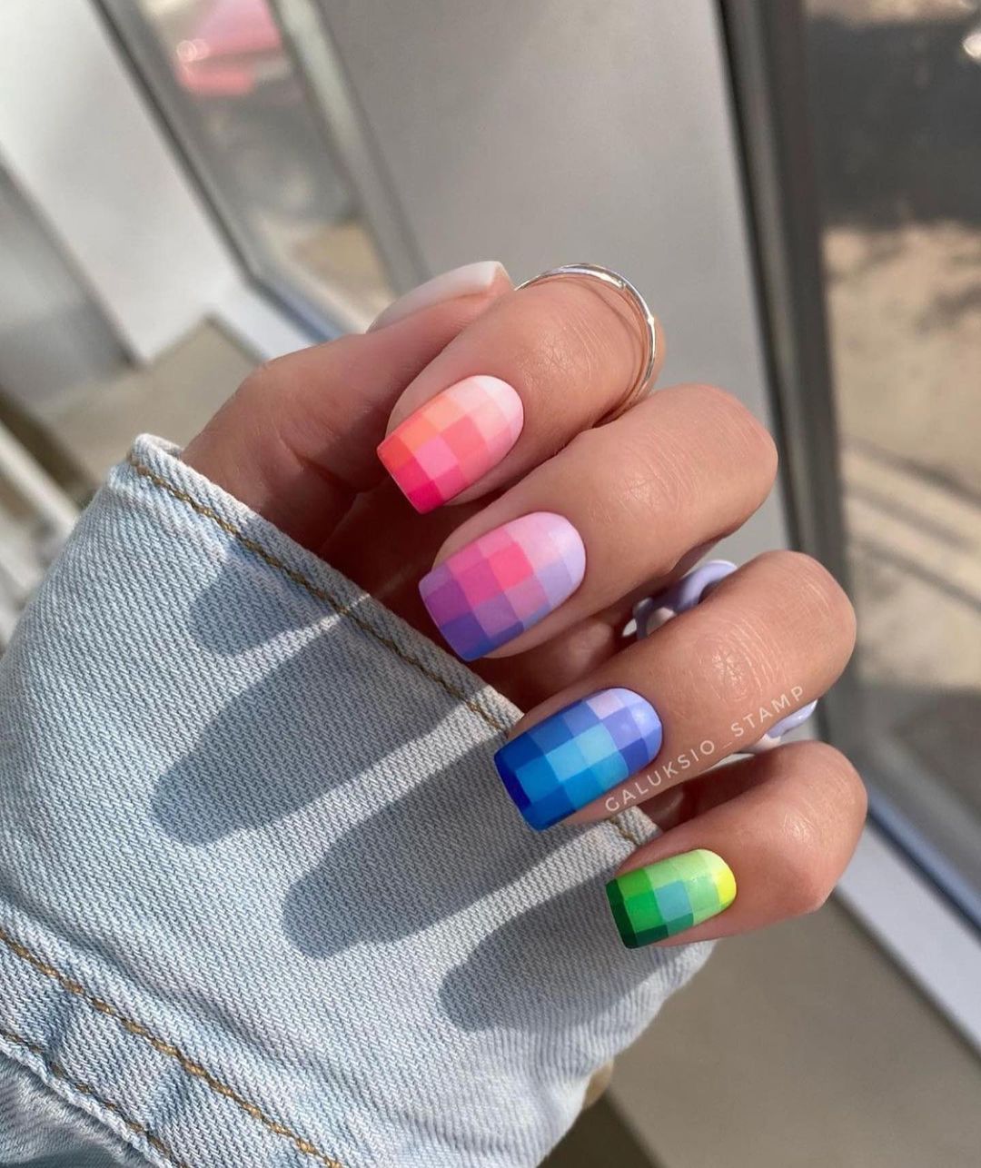 colorful checked nail design