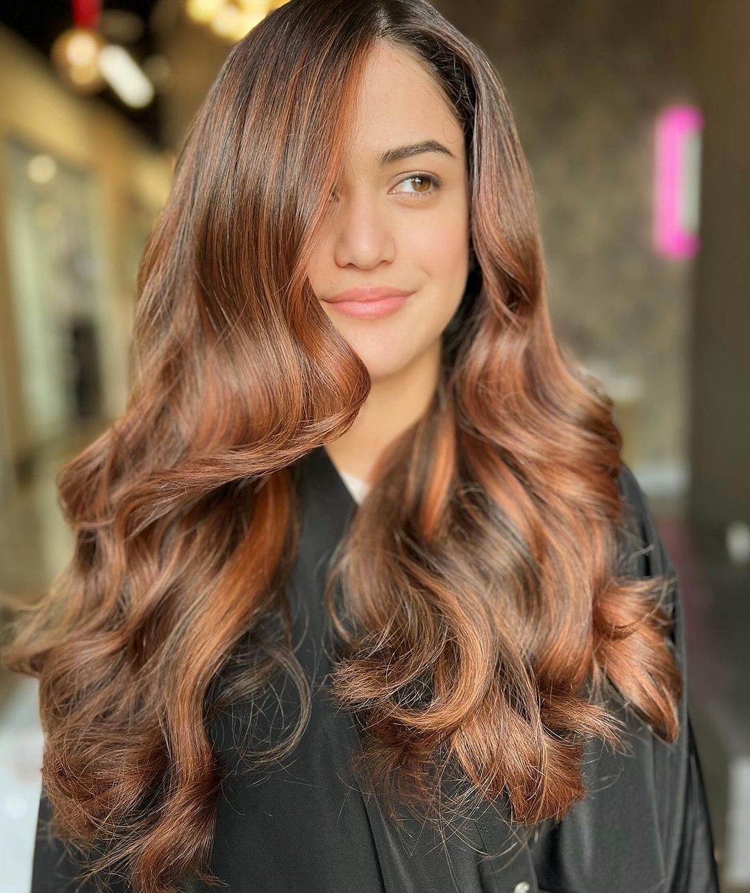 copper hair dark caramel balayage