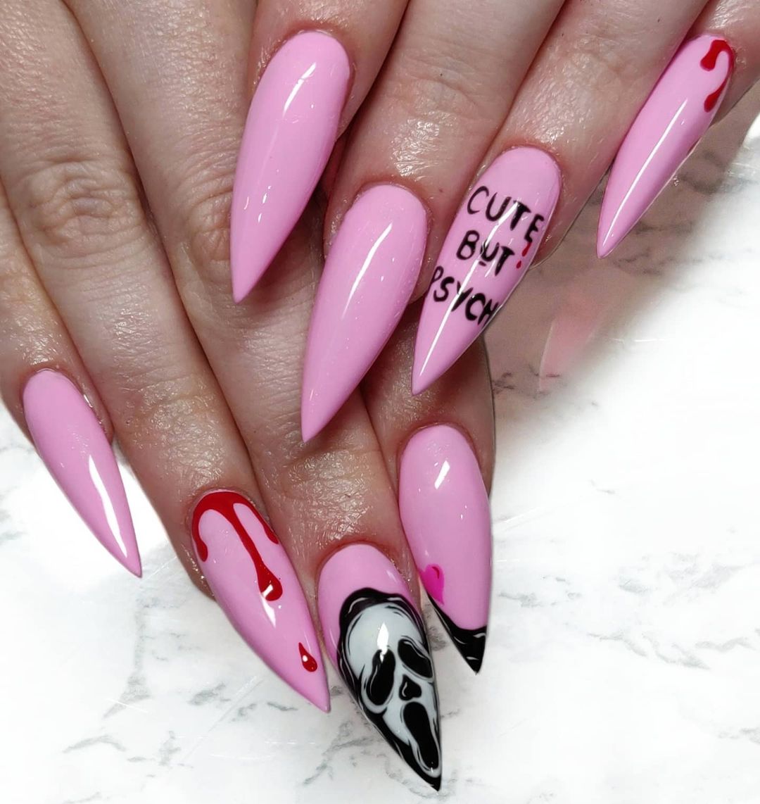 cute but psycho pink halloween nails