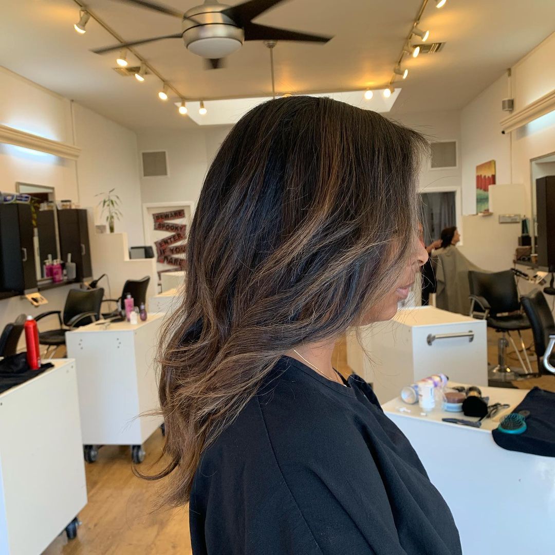 dark caramel and ash face framed balayage