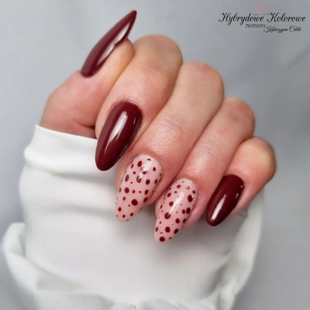 dotted black cherry nails