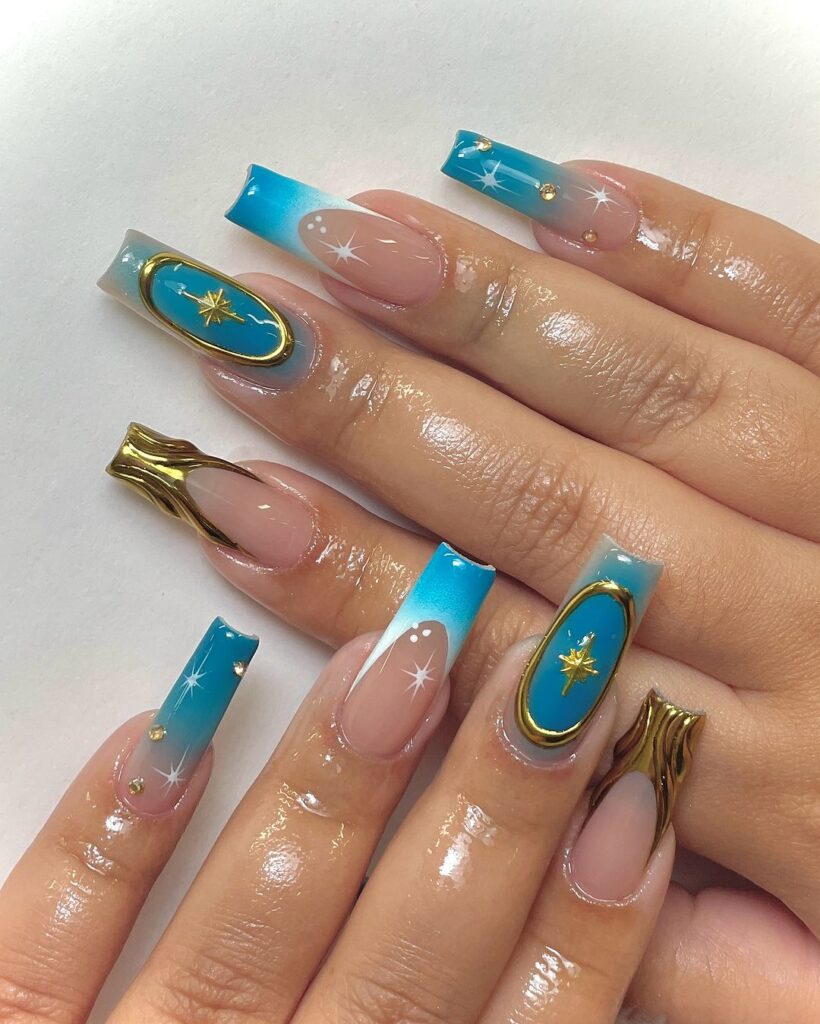 Dreamy Chrome Blue Nails